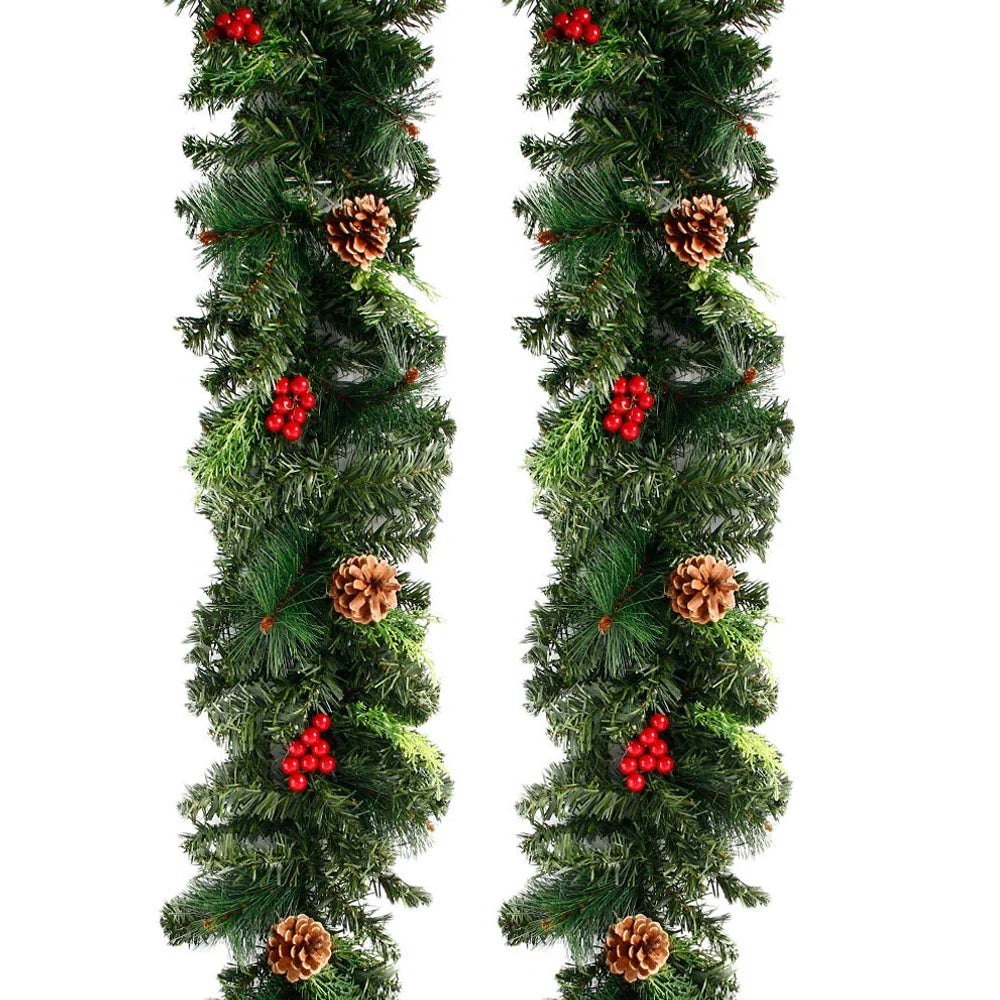 Christmas Wreaths with Pinecones Red Berries Artificial Christmas Garland for Fireplaces Stairs Front Door New Year Decoration