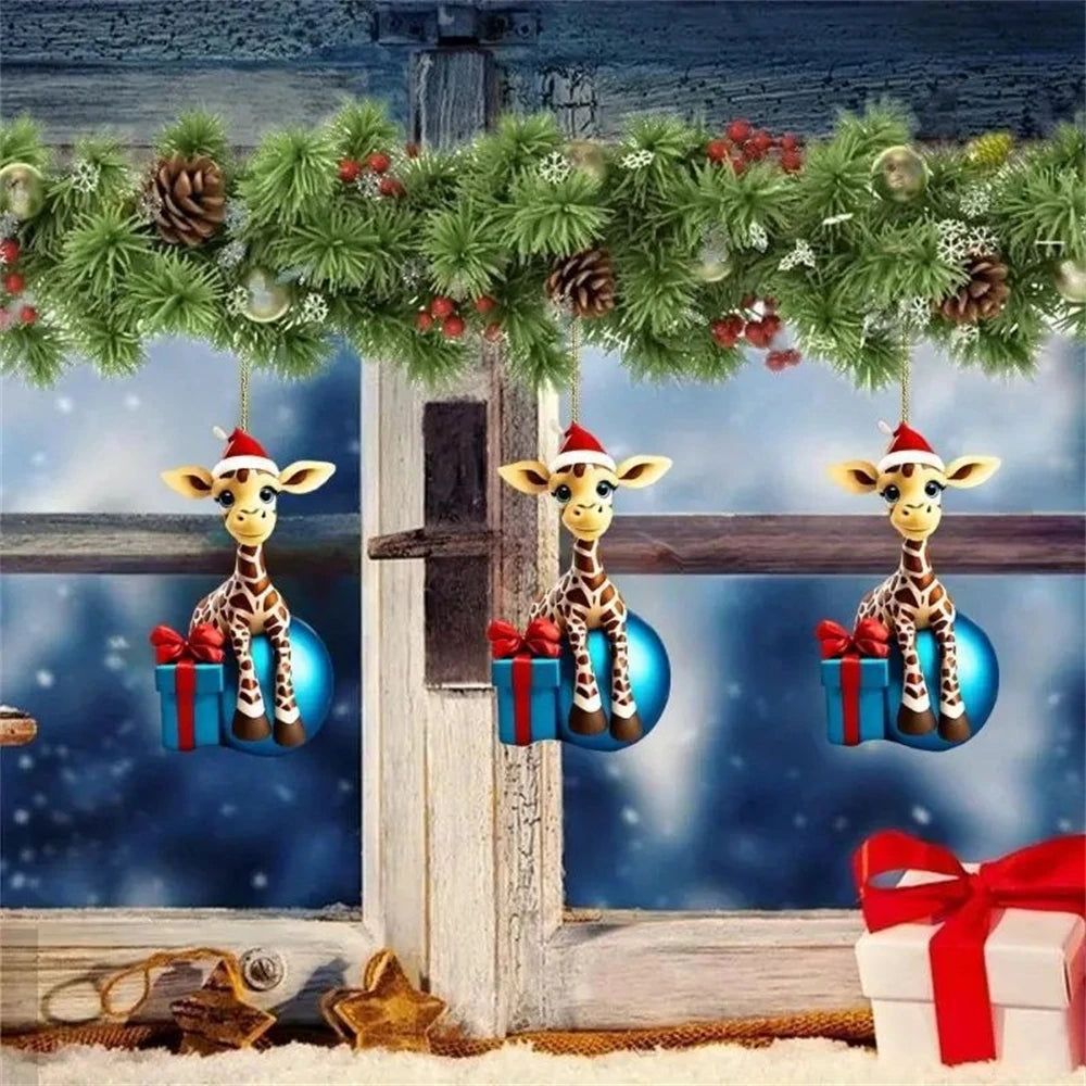 Christmas Modern Home Decoration Hanging Cartoon Giraffe Pattern Christmas Tree Hanging Car Hanging Festive Xmas