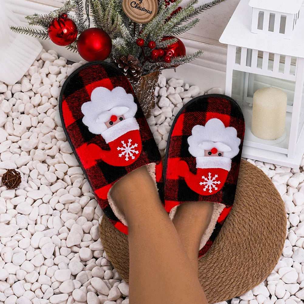 Winter Christmas Slippers Santa Claus Fur Slipper Soft Warm Plush Cushion Slides Bedroom Men Women Winter Home Cotton Slippers