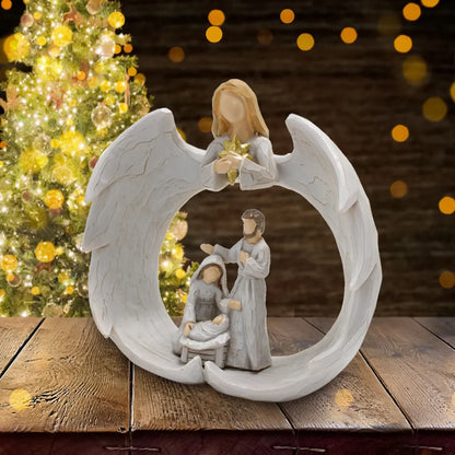 Nativity of Jesus Christ Angel Statue Holy Family and Angel Catholic Statue Religious Sculpture Christmas Decoration Gift