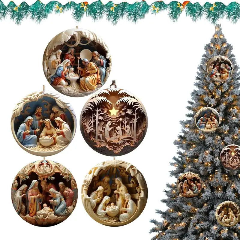 Christmas Nativity Ornaments 5pcs Nativity Keepsake Religious Ornament Exquisite Indoor Nativity Scene Ornaments For Christmas