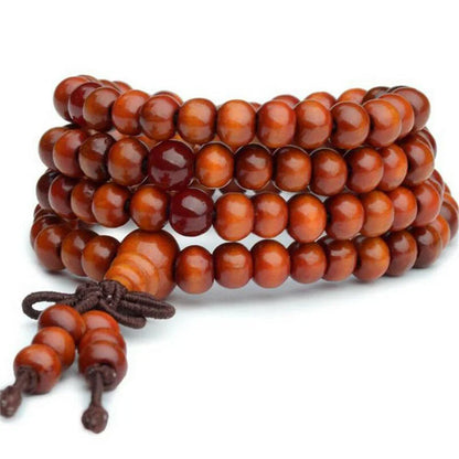 8mm Buddhist Natural Sandalwood Buddha Meditation Wood Prayer Bead Mala Bracelet Women Men 108 Beads Bangles Hanging Decoration