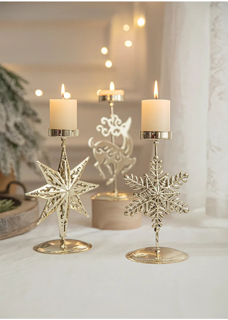 Christmas Votive Candle Holder Metal Tealight Holder Xmas tree elk Snowflake Patterns for Winter Xmas Table Centerpiece Decor