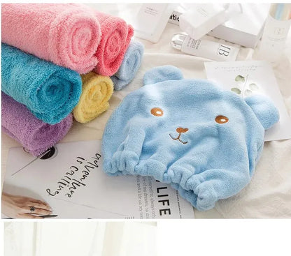 Super Absorbent Hair Drying Bath Towel Cap Cute Cartoon Bear Microfibre Soft Dry Hair Wrap Bathroom Accessories Bonnets