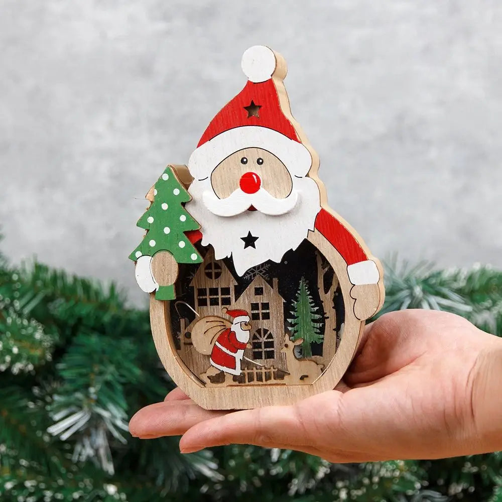 Creative Santa Snowman Ornament Household Led Lighted Wooden Christmas Decorations Durable Portable Christmas Light