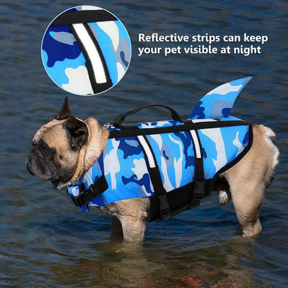 Pet Dog Life Jacket Vest Clothes Life Vest Collar Harness Pet Dog Swimming Summer Swimwear Clothes Camouflage Shark Blue Fuchsia