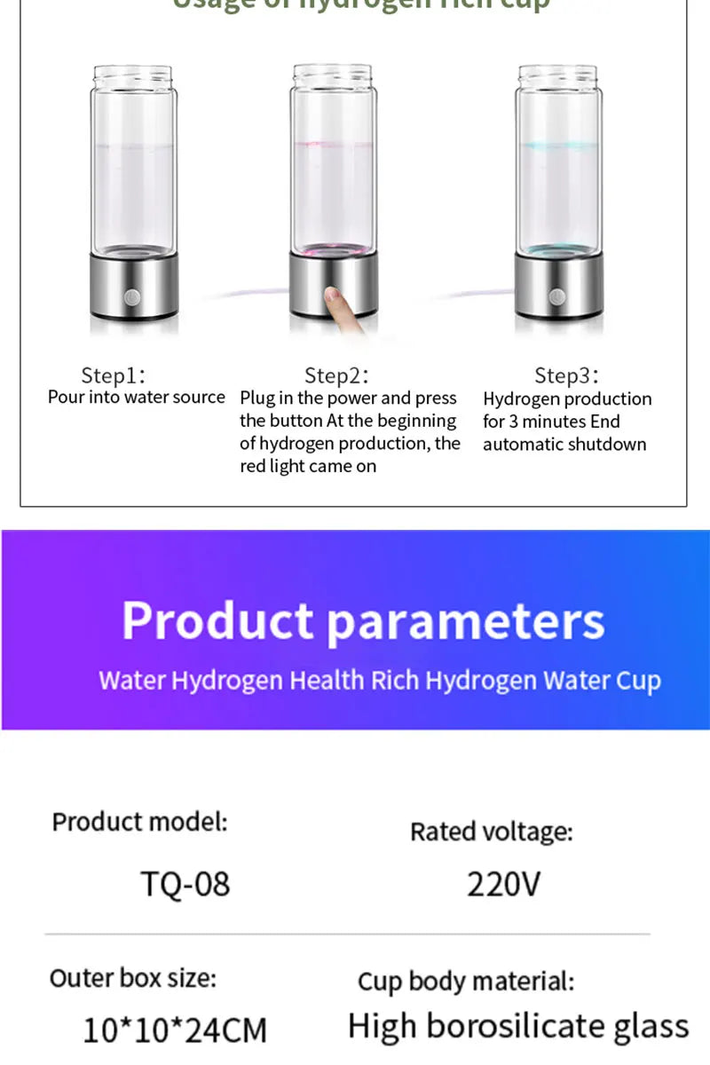 Hydrogen-Rich Water Cup Portable Electric Hydrogen Rich Water Generator Bottle Titanium Quality Filter Healthcare Water Cup USB