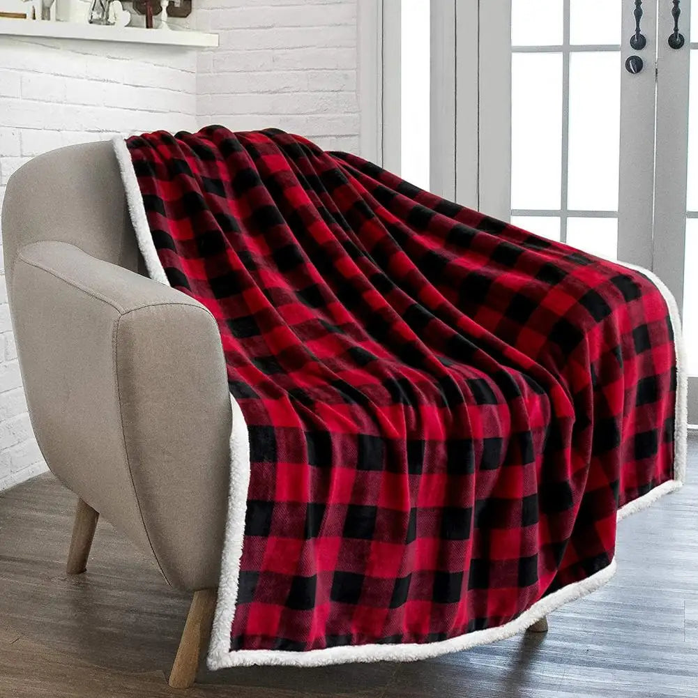 Winter Christmas Blanket Snowflake Plaid Printed Thickened Plush Machine Washable Merry Christmas Office Nap Dormitory Home Bed