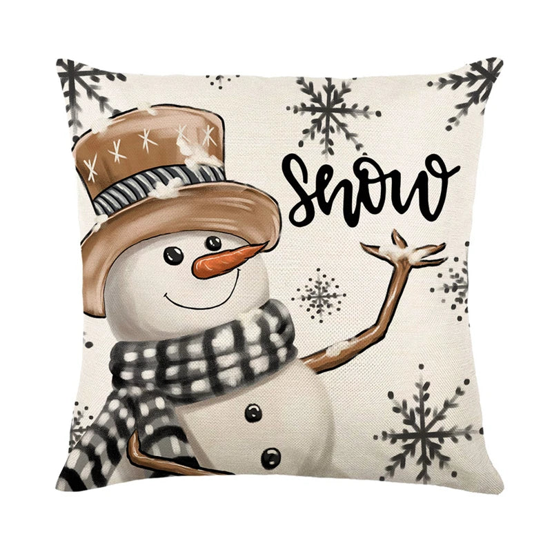 Linen Christmas Pillow Cover Snowman Elk Pillow Case Christmas Decoration for Home New Year Sofa Car Cushion Cover 45x45cm