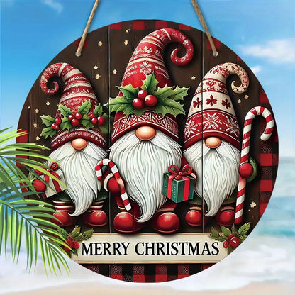 1pc Merry Christmas Retro Santa Claus Red Berry Candy Xmas Wood Porch Wreath Hanging Print Retro Sign Painting Home Fence Decor