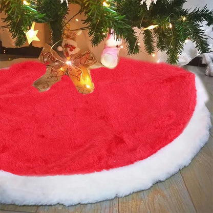 15inch 38cm Plush Christmas Tree Skirt White Faux Fur Xmas Trees Sequin Carpet Mat Skirts For New Year Home Party Decorations