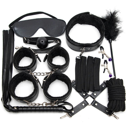 Leather BDSM Kit Bondage Set Adult Toys Sex Games Handcuffs Whip sm Sex Toy Kits Exotic Accessories Erotic Sex Toys for Couples