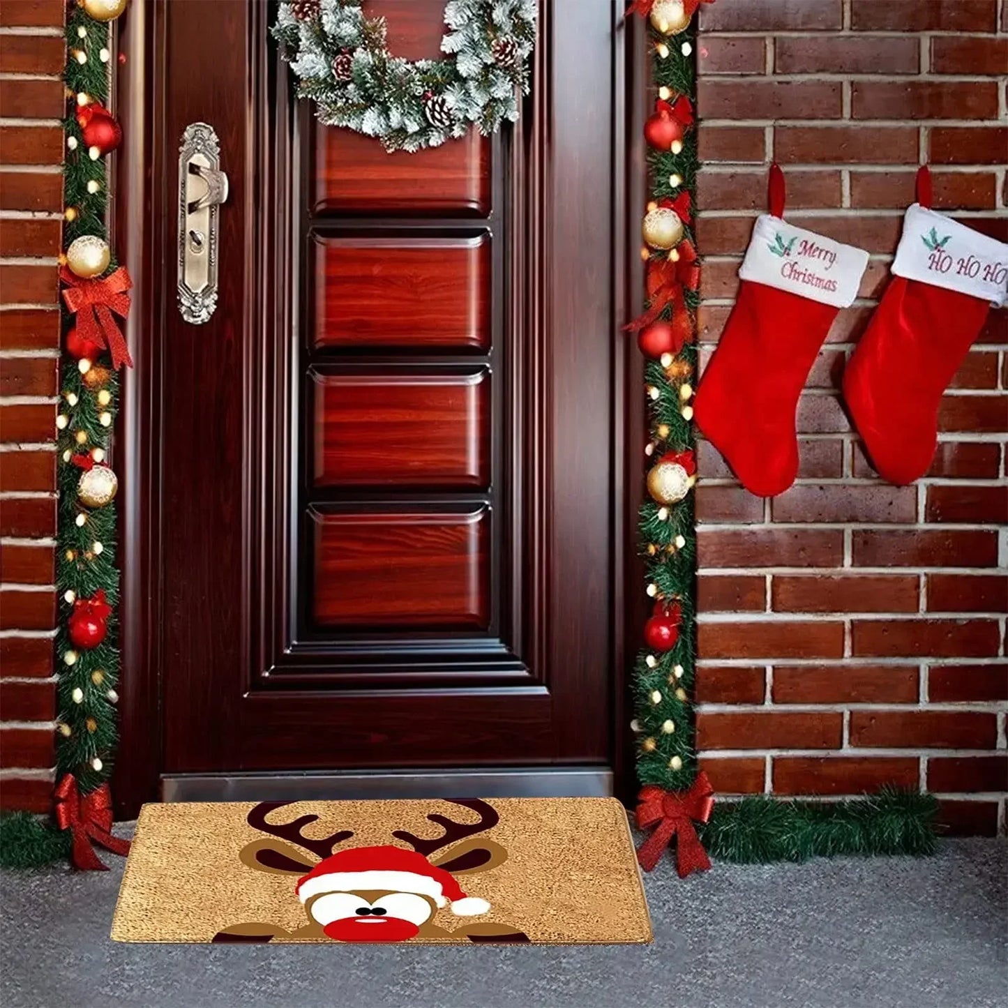 Christmas Decorations Doormat, Merry Xmas Gnomes Elk Rug Indoor Outdoor Entrance Carpet Holiday Home Decor Door Mat