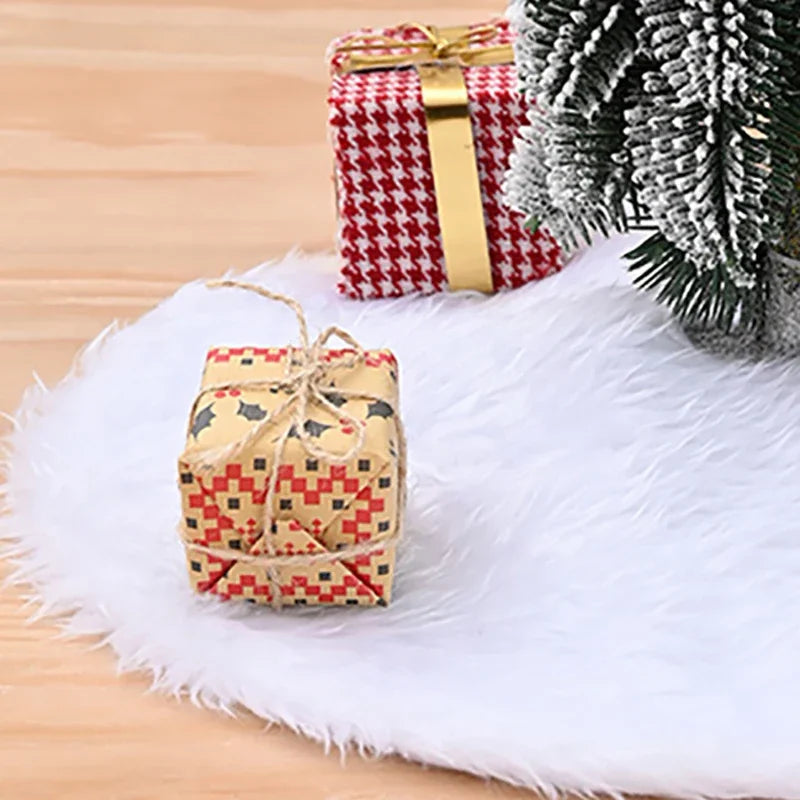 15inch 38cm Plush Christmas Tree Skirt White Faux Fur Xmas Trees Sequin Carpet Mat Skirts For New Year Home Party Decorations