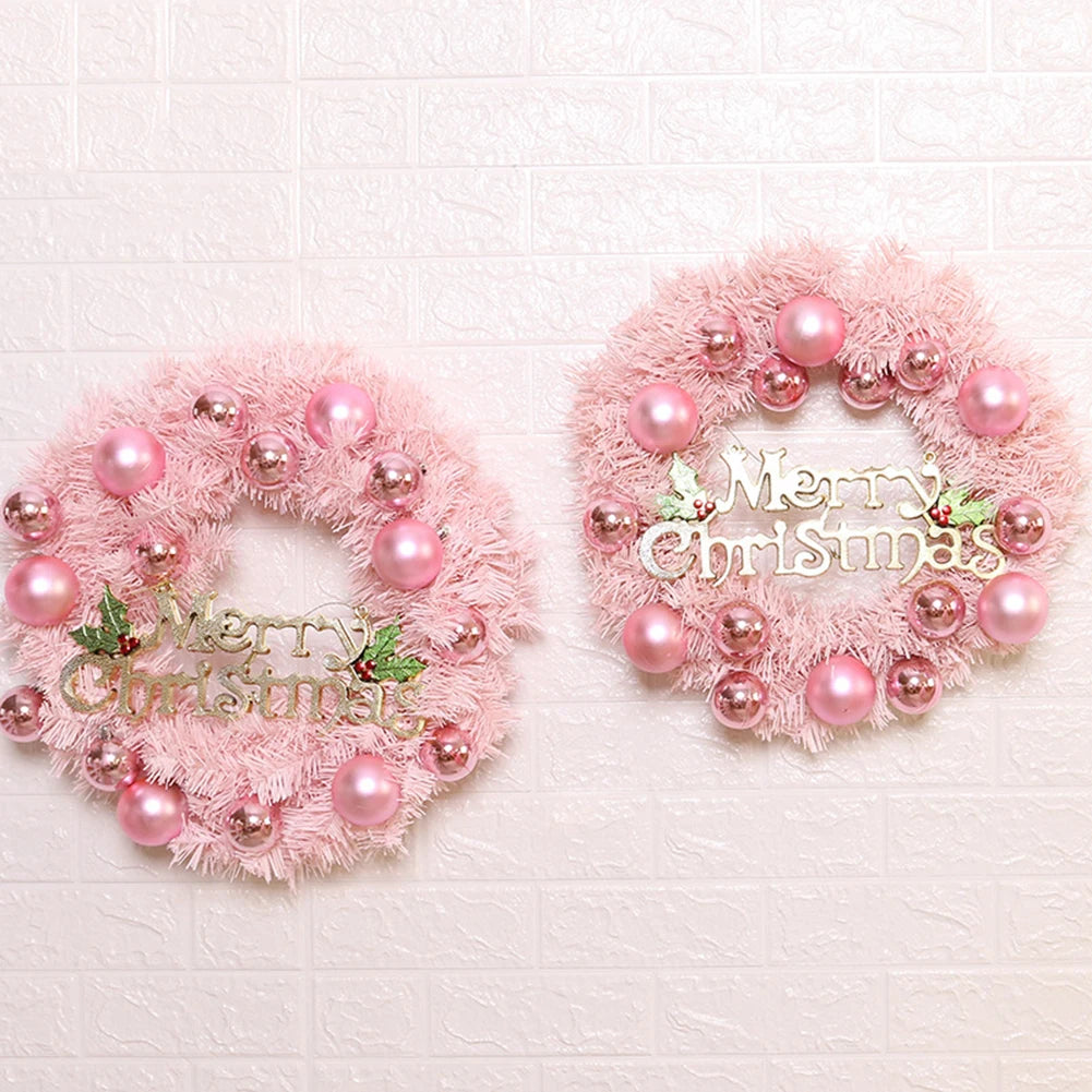 30cm Door Hanging Pink Wreath Rose Gold Pink Ball Letter Merry Christmas Window Door Garland Window Door Garden Sign Decoration