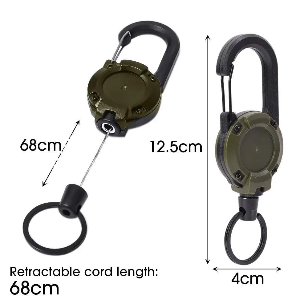 Retractable Heavy Duty Pull Reel Carabiner Key Chains Strong Steel Wire Rope Buckle Spring Key Ring Outdoor Sporty Keychain Tool