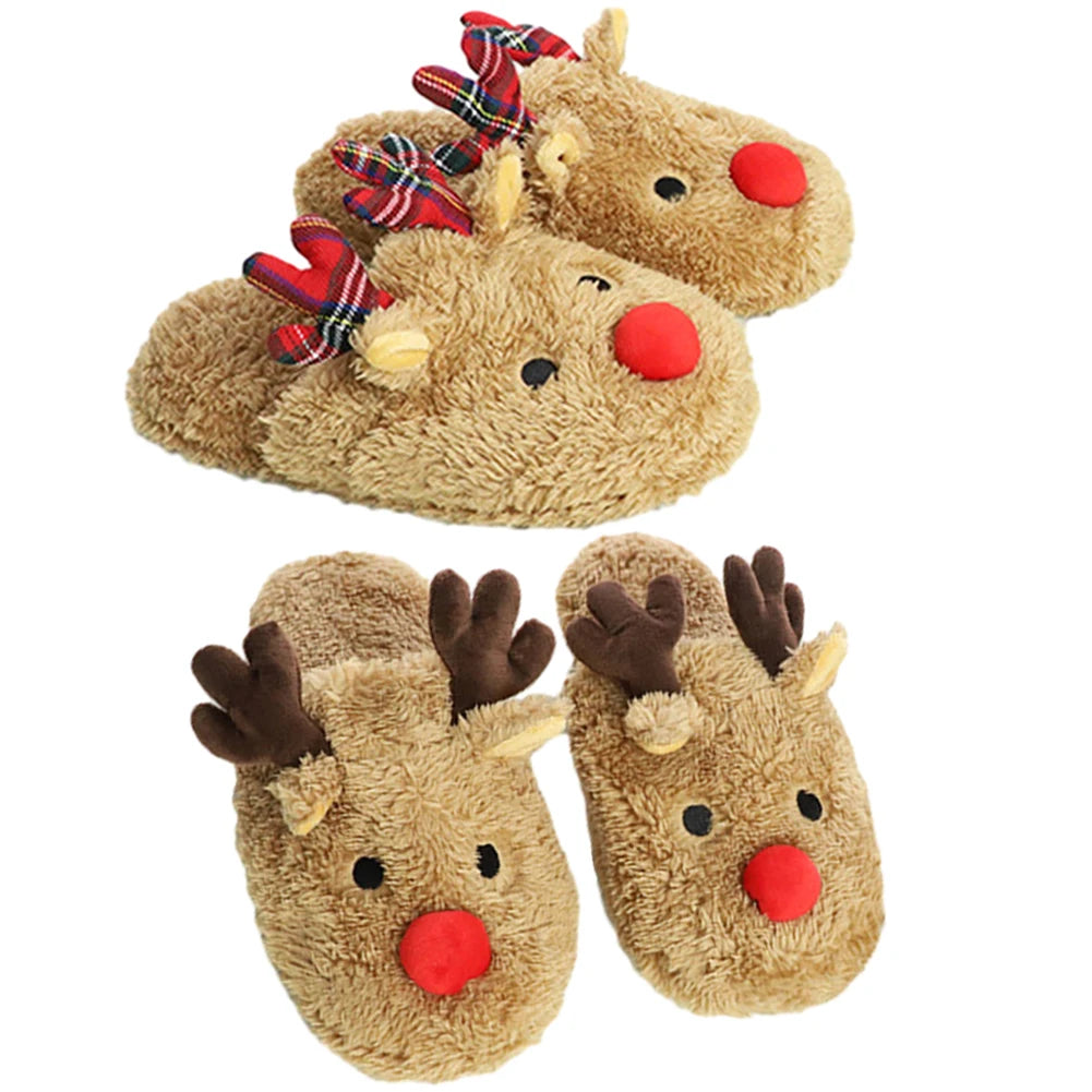 Christmas Reindeer Slippers House Flat Floor Soft Slides Non-Slip Winter Slippers Slip-On Slippers Cozy Women Men for Xmas Gift