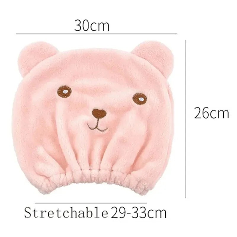 Super Absorbent Hair Drying Bath Towel Cap Cute Cartoon Bear Microfibre Soft Dry Hair Wrap Bathroom Accessories Bonnets