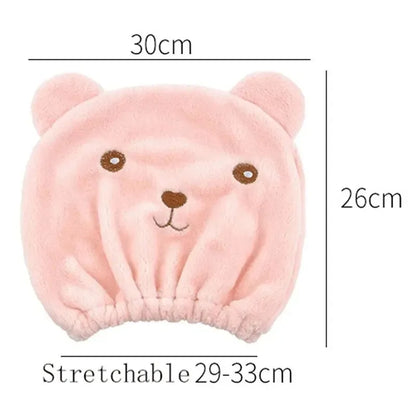 Super Absorbent Hair Drying Bath Towel Cap Cute Cartoon Bear Microfibre Soft Dry Hair Wrap Bathroom Accessories Bonnets