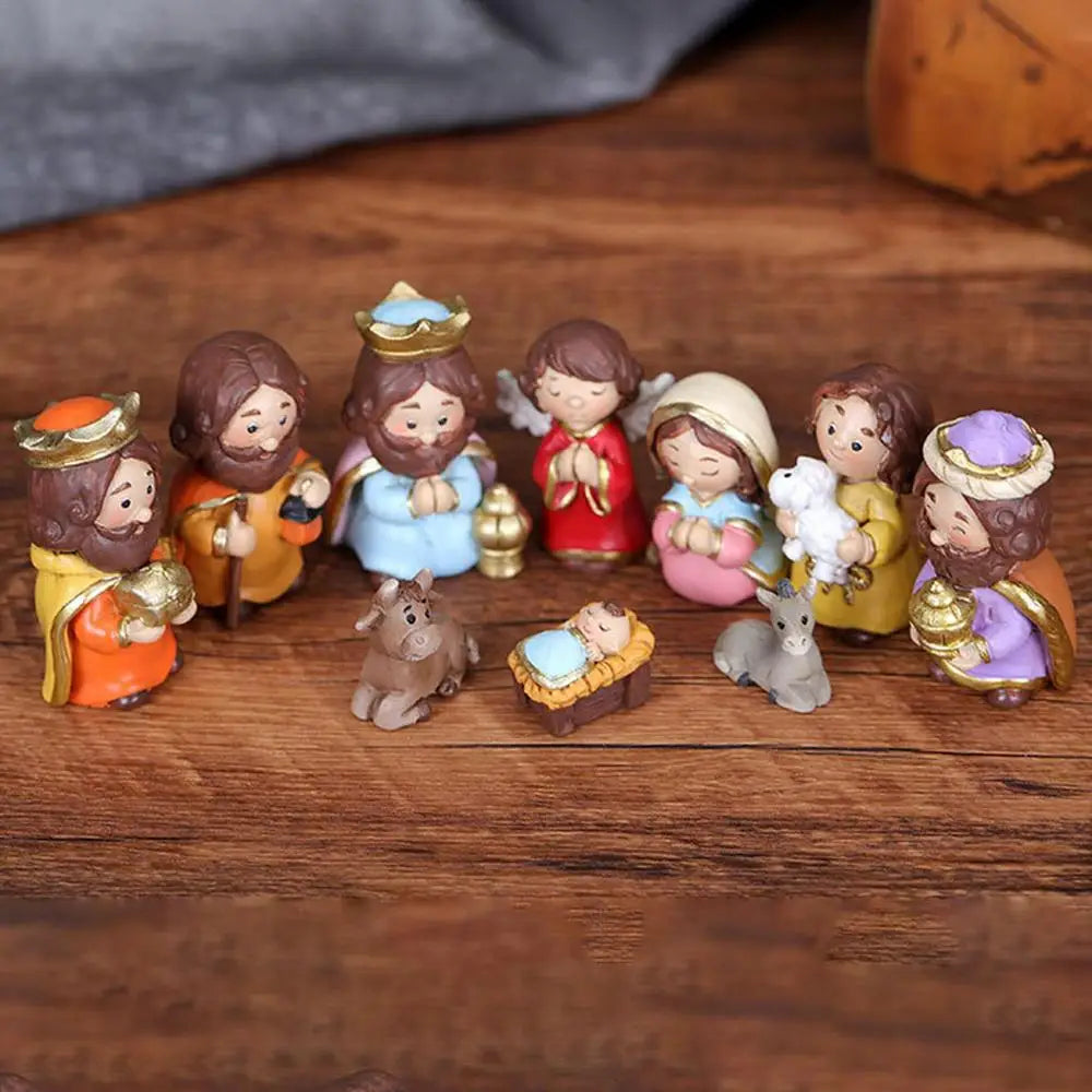 Nativity Sets for Christmas Resin Manger Scene Ornaments Jesus Figurines Sets Cute Cartoon Figures Nativity Statue Home Decor