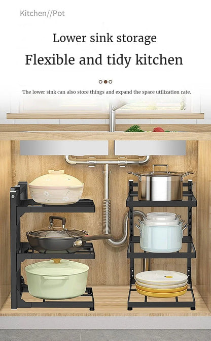 Kitchen Sink Storage Rack Multi-Layer Cooker Storage Rack For Home Stovetop Cabinets Adjustable Pot Rack