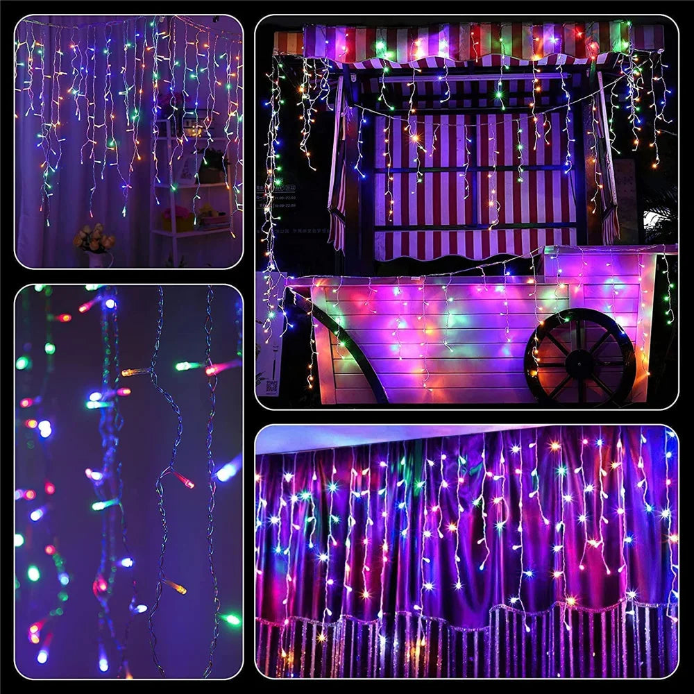 Christmas Decorations Lights Solar Icicle Curtain Lights 8 Modes Outdoor Waterproof Garden Party New Year Decoration