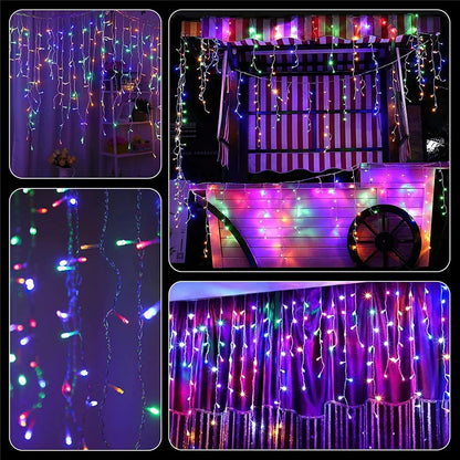 Christmas Decorations Lights Solar Icicle Curtain Lights 8 Modes Outdoor Waterproof Garden Party New Year Decoration