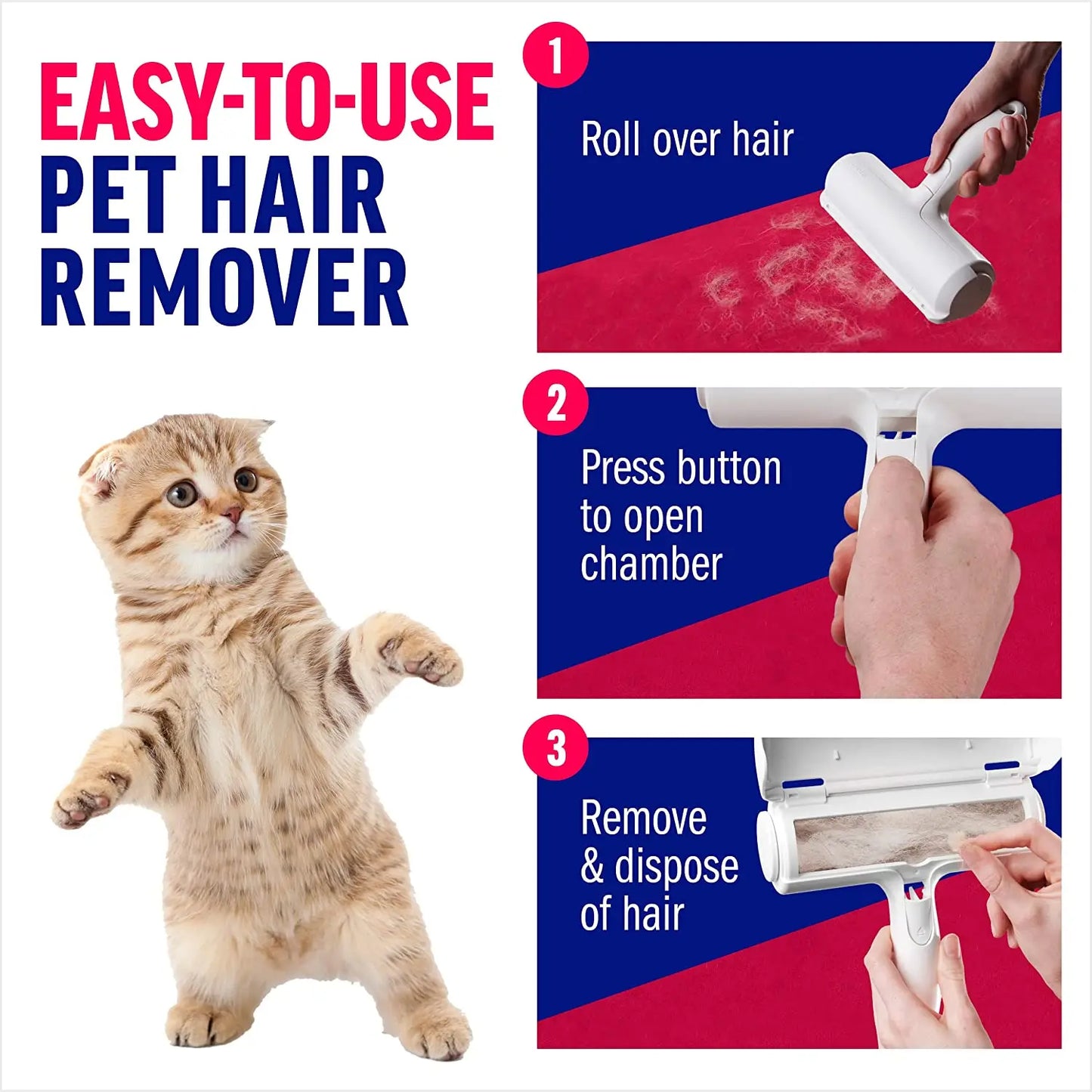 Pet Hair Remover Roller - Dog & Cat Fur Remover with Self-Cleaning Base - Efficient Animal Hair Removal Tool - Perfect for Furniture