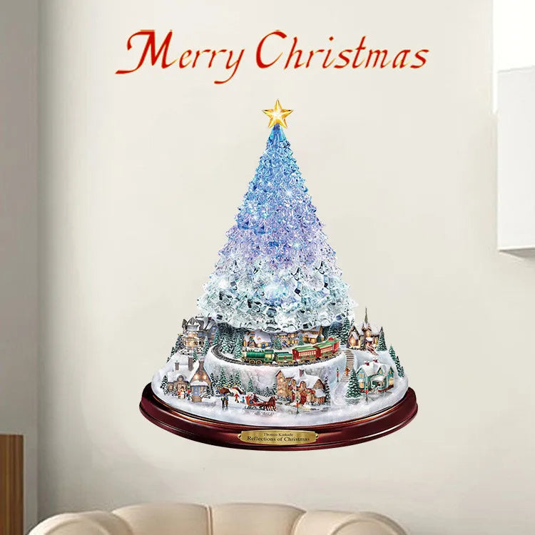 Christmas Tree Rotating Sculpture Train Decorations Paste Window Paste Stickers