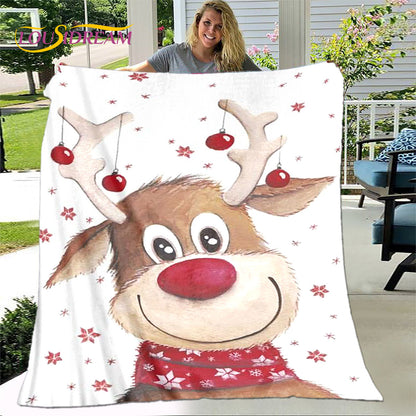 Merry Christmas New Year Cartoon Blanket,Flannel Blanket Throw Blanket,Warm Blanket for Living Room Bedroom Beds Sofa Party Gift