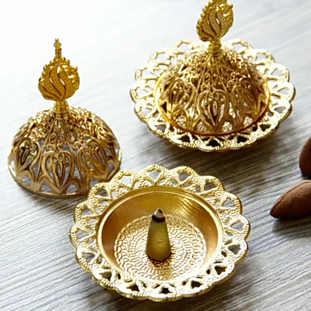 Mini Crown Retro Copper Hollow Out Incense Stick Burner Holder Golden Arab Burner Catcher Home Decoration Sandalwood Censer