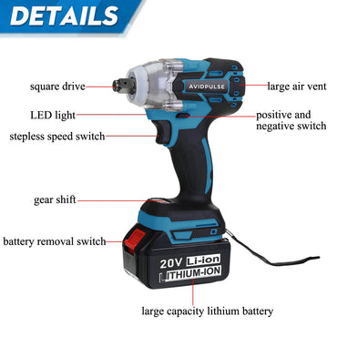 AvidPulse 588N.M 1/2 inch Brushless Electric Impact Wrench Cordless Electric Wrench Rechargeable for 18V Battery Screwdriver Pow