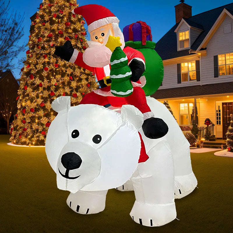 7FT Christmas Inflatable Toys Decoration Santa Claus Ride Polar Bear Outdoor Inflatabe Model with LED Lights Garden Xmas Decor