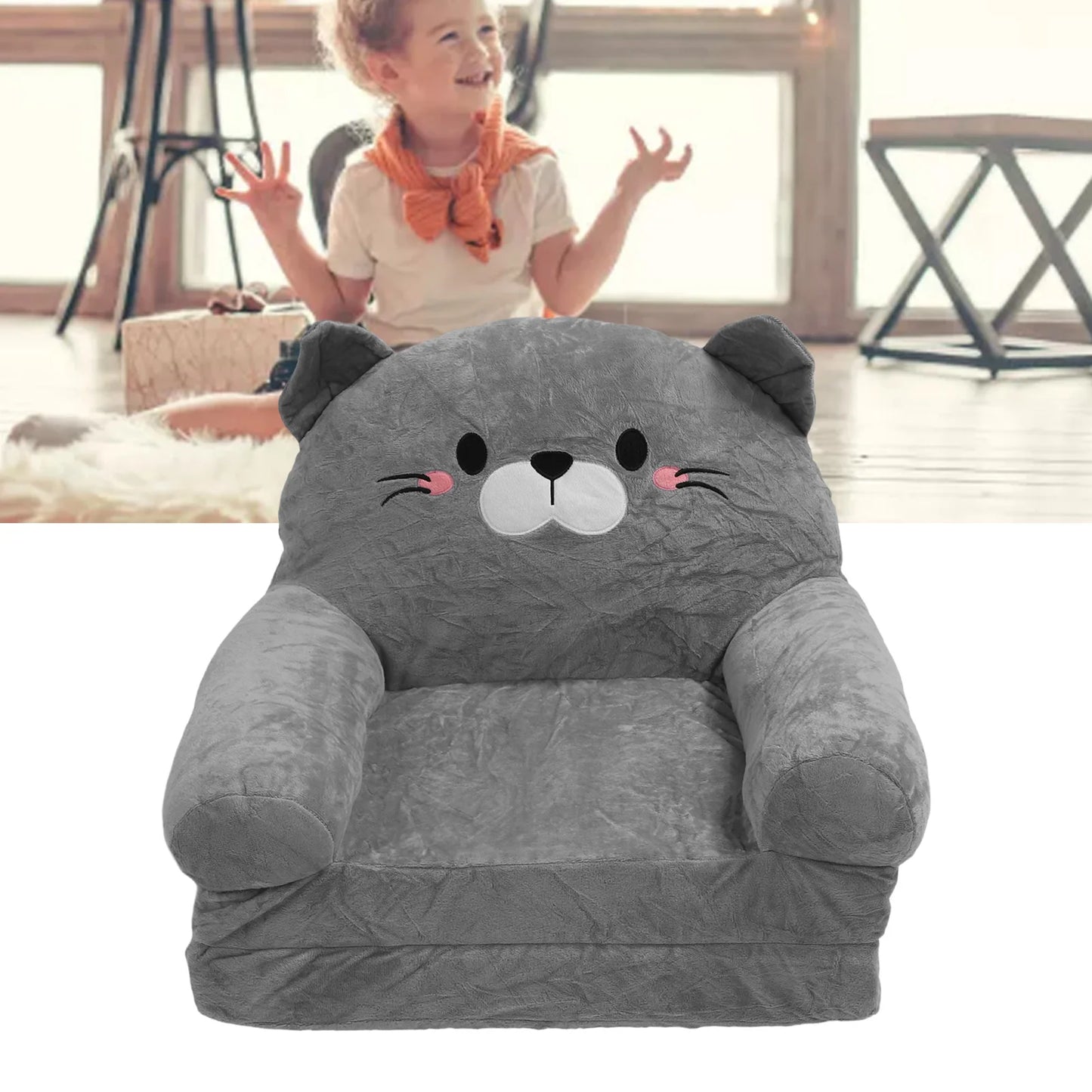 Folding Lazy Sofa Plush Toddler Chair Cute Cat Seat Cushion Soft Bean Bag For Home Office