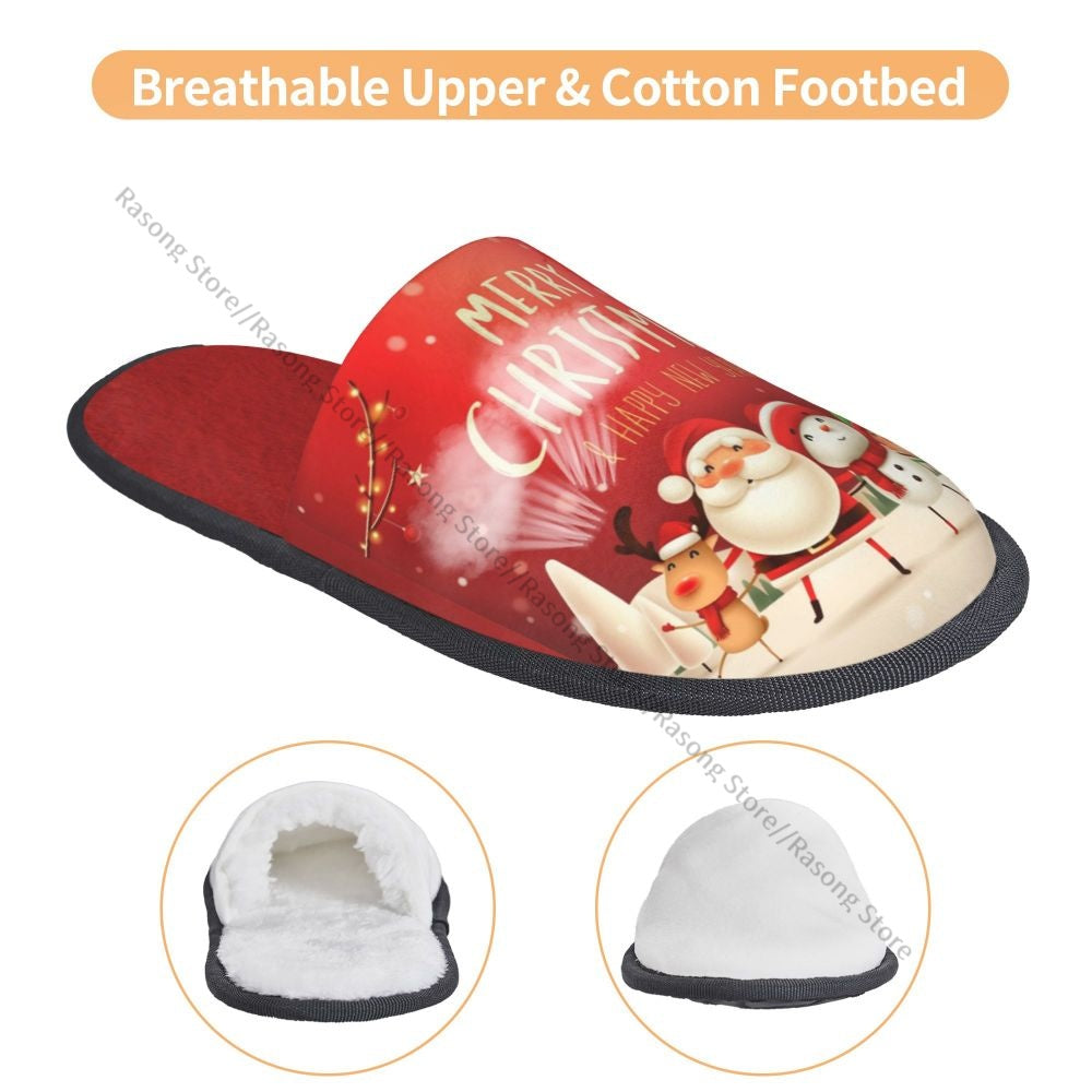 Winter Slipper Woman Man Fluffy Warm Slippers Santa Claus Snowman Reindeer And Elf In Christmas House Slippers Shoes