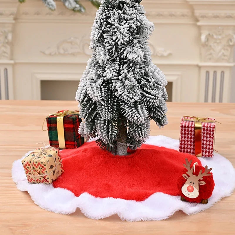 15inch 38cm Plush Christmas Tree Skirt White Faux Fur Xmas Trees Sequin Carpet Mat Skirts For New Year Home Party Decorations