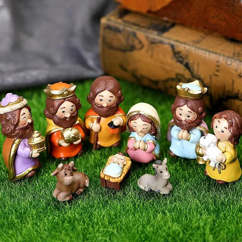 Nativity Sets for Christmas Resin Manger Scene Ornaments Jesus Figurines Sets Cute Cartoon Figures Nativity Statue Home Decor