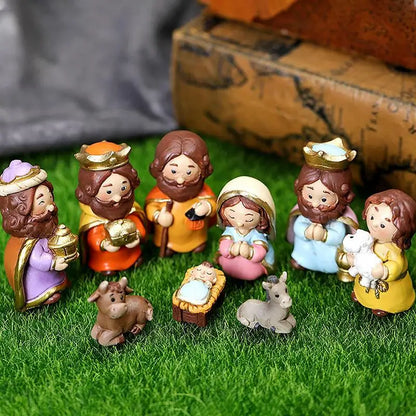 Nativity Sets for Christmas Resin Manger Scene Ornaments Jesus Figurines Sets Cute Cartoon Figures Nativity Statue Home Decor