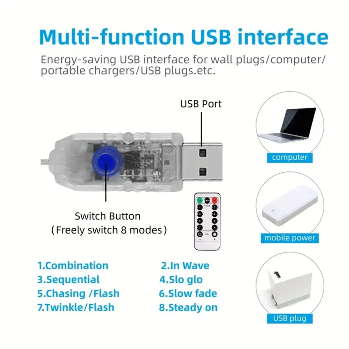 1PC 198 LED Star Waterfall Lights With 8 Modes USB Powered & Remote-Control Camping Light Indoor Outdoor Christmas String Lights