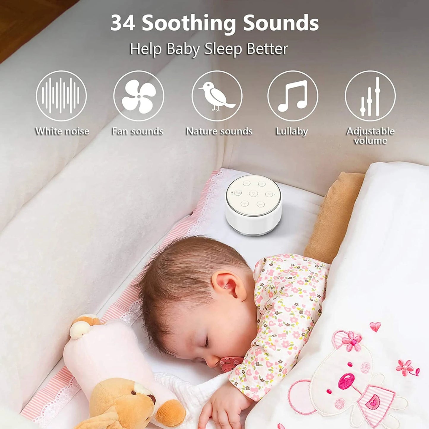 White Noise Machine Desktop Sleep Sound Machine for Baby Sleep Soother 7 Colors Night Lights 34 Soothing Sounds and Timer