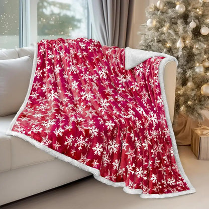 Winter Christmas Blanket Snowflake Plaid Printed Thickened Plush Machine Washable Merry Christmas Office Nap Dormitory Home Bed