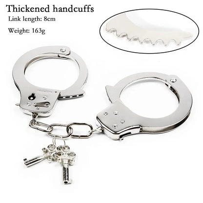 Stainless Steel Handcuffs BDSM Bondage Set Adjustable Metal Ankle Cuffs Chain Fetish Restraints Sex Toys For Couples