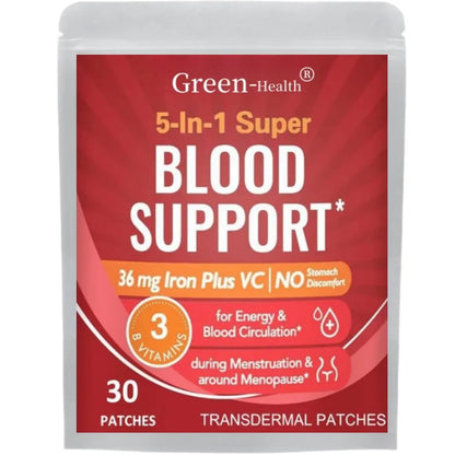 Iron With Folate Transdermal Patches, Vitamin C, B6, B12, 5-in-1 Blood Support - 30 Patches One Month Supply