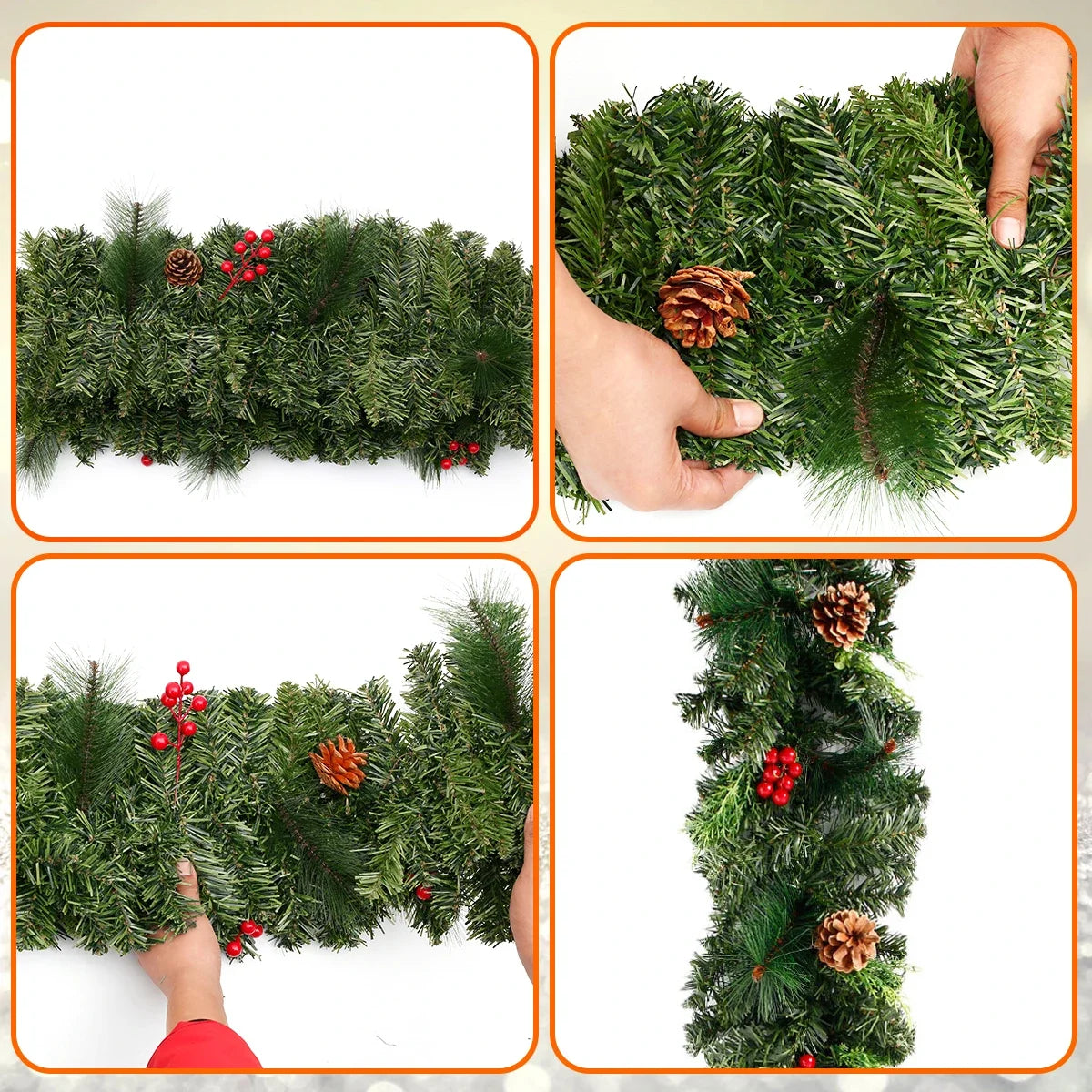 Christmas Wreaths with Pinecones Red Berries Artificial Christmas Garland for Fireplaces Stairs Front Door New Year Decoration