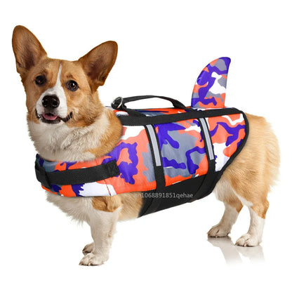 Pet Dog Life Jacket Vest Clothes Life Vest Collar Harness Pet Dog Swimming Summer Swimwear Clothes Camouflage Shark Blue Fuchsia