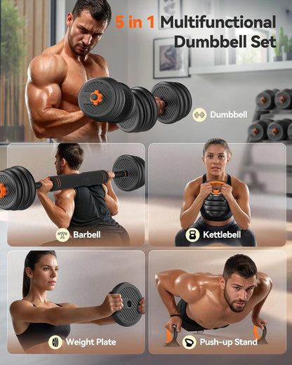 Adjustable Dumbbells, 20/30/40/50/60/70/90lbs Free Weight Set with Connector, 4 in1 Dumbbells Set Used as Barbell, Kettlebells