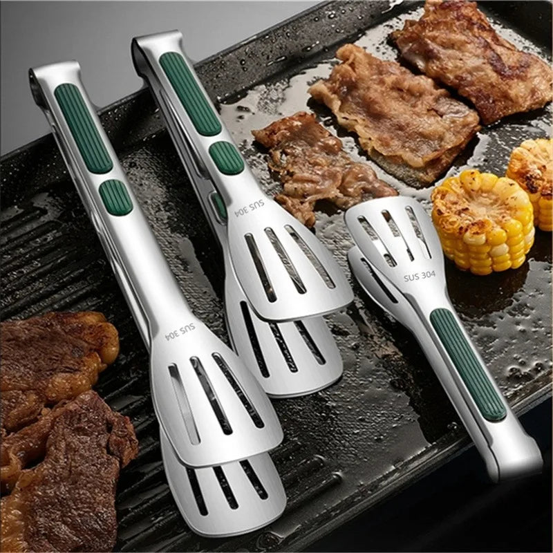 7/9/12inch Stainless Steel Food Clip Non Slip BBQ Tongs Silicone Non-slip Handle Meat Salad Bread Clip Home Kitchen Baking Tool