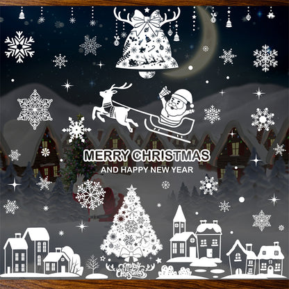 Merry Christmas Snowman Static Window Sticker White Snowflake Santa Elk Wreath Wall Stickers Kids Room Shopwindow Glass Decals