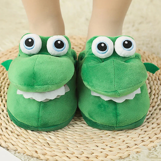 Cartoon Crocodile Cotton Slippers With Moving Mouth Funny Home Cotton Shoes Winter Walking Warm Christmas Gift For Men Women