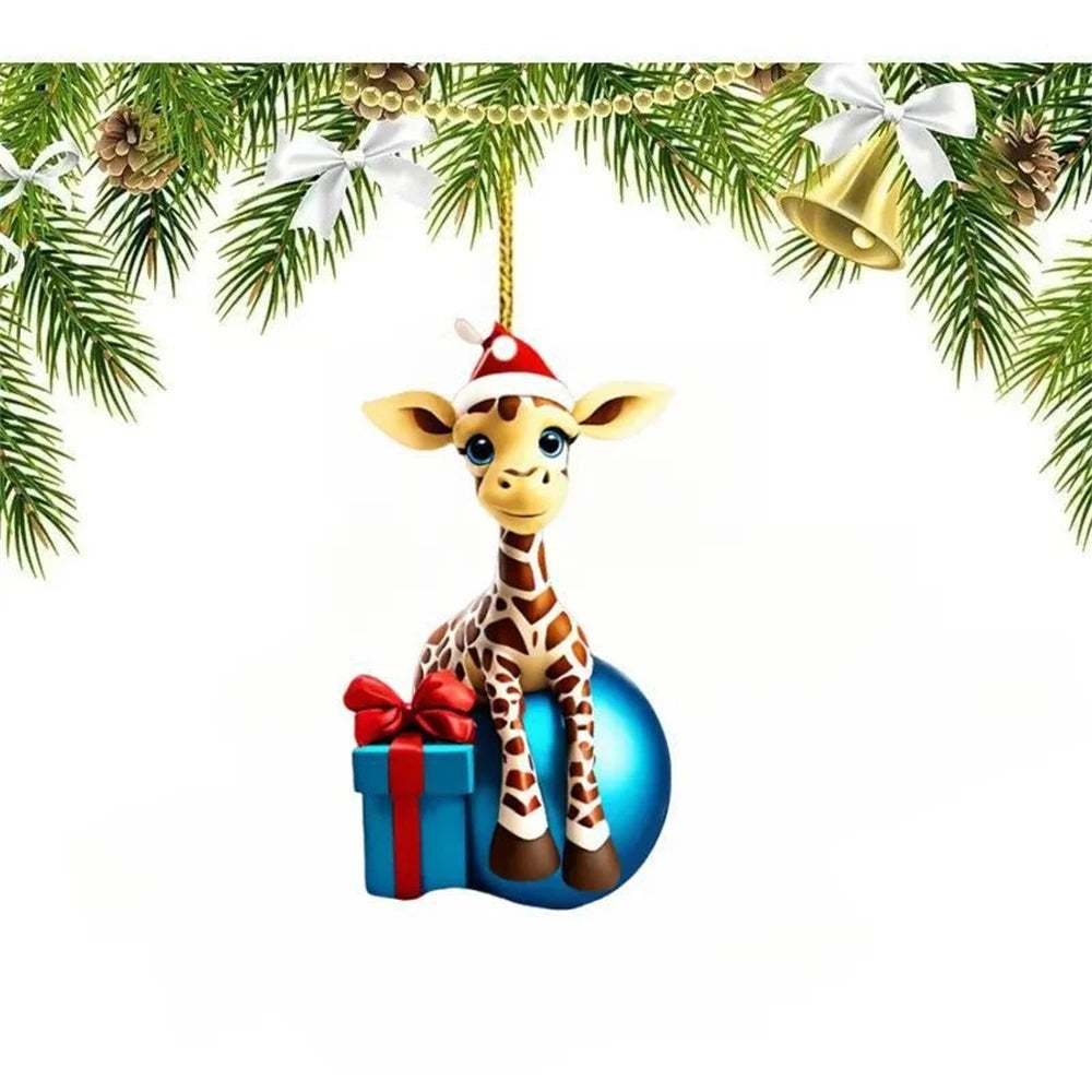 Christmas Modern Home Decoration Hanging Cartoon Giraffe Pattern Christmas Tree Hanging Car Hanging Festive Xmas